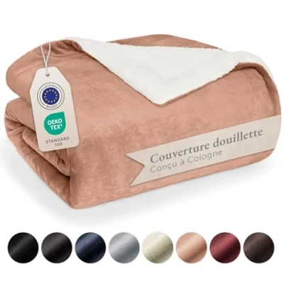 Image de Blumtal Plaid Polaire 220 x 240 Certifié Oeko TEX®, Sherpa, Couverture Haute Qualité, Doux, Chaud, Moelleux, Rose poudré