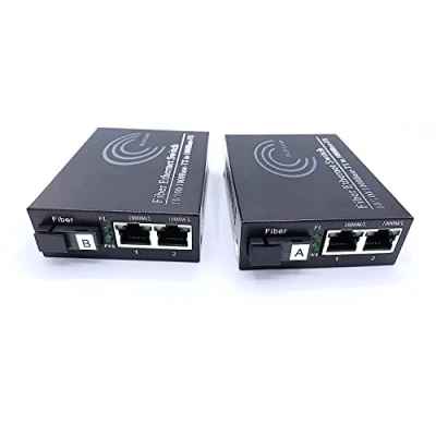 Image de Elfcam® Lot de 2 Convertisseur Fibre Ethernet, Média SFP Inclus, Jusqu&#039;à une Distance 20KM sur Optique SC Monomode (2 Ports RJ45 *2 RJ45)