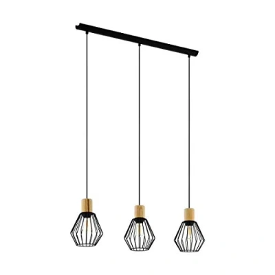 Image de EGLO Suspension Palmorla, luminaire suspendu à trois lumières de style vintage, industriel et rétro, en acier bois noir, lampe table manger, douille E27