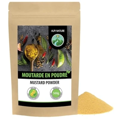 Image de Poudre de moutarde (500g), 100% naturelle à partir graines moutarde, séchées et moulues doucement, sans additifs, végétaliennes
