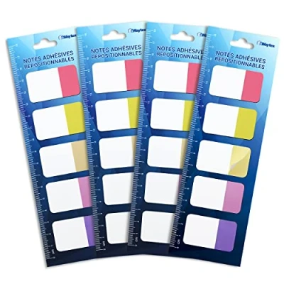 Image de WAYTEX 400 Marque page papier autocollants grand format 5 couleurs 4x blocs de 20 feuillets bicolores 42 x 25 mm adhésifs repositionnables