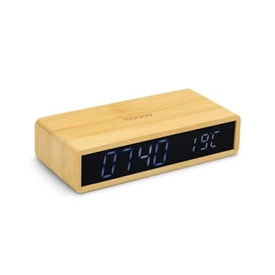 Image de MOOOV Réveil Bamboo avec Écran LED Noir Et Température Intérieure Luminosité Réglable, 3 Alarmes Couleur Bois 477348