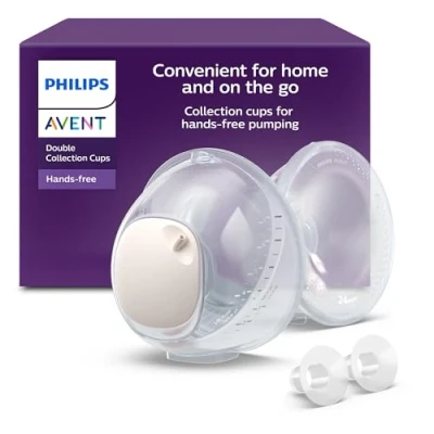 Image de Philips Avent deux flacons de recueil ultra légers et transparents pour tire lait électrique mains libres, 4 téterelles (2x 21 mm, 2x 24 mm), 2 inserts (19 guide des tailles, SCF439/01