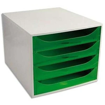 Image de Module de classement ECO 4 tiroirs gris/vert translucide Dim : L 28,4 x H 23,4 P 34,8 cm