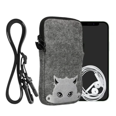 Image de kwmobile Housse de Protection Universelle pour Smartphone L 6,5&quot; Pochette téléphone Portable en Feutre avec Collier Ajustable Gris Blanc