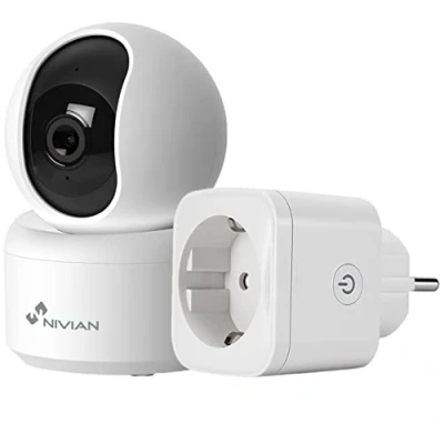 Image de NIVIAN Caméra dôme 360 Wi Fi + prise enregistrement sur microSD (non incluse) 2K Audio bidirectionnel Détection humaine et suivi automatique Convient pour l&#039;intérieur Compatible avec