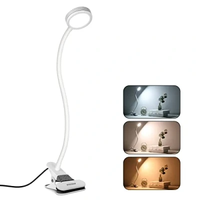 Image de EYOCEAN Lampe Clip de Bureau à LED Pince Lecture Table Lit Luminosité Réglage Soin des Yeux pour le et Domicile Flexible 360 avec Câble USB l’Adapteur Blanche