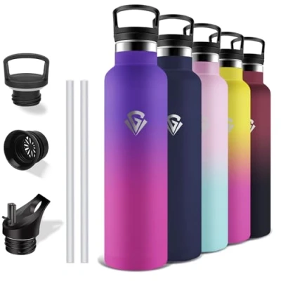 Image de Grsta Gourde Isotherme, 1l, Sans BPA, avec Paille, Anti Fuite, Inox, Acier Inoxydable 18/8, Reutilisable, Double Isolation, pour Randonnée, Camping, Aptitude, Sportif