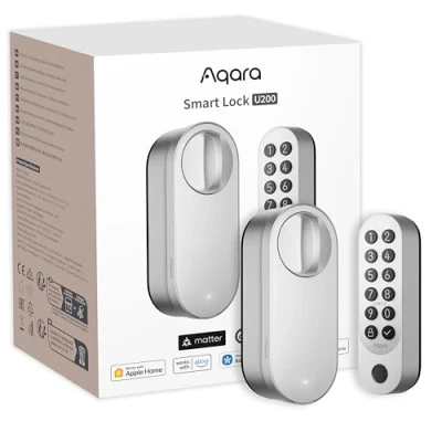 Image de Aqara Serrure Connectée U200 avec Clavier à Empreinte Digitale, Matter sur Thread, Accès Clé Apple Home, Porte Batterie Rechargeable, Compatible Home,Google Alexa, Argent