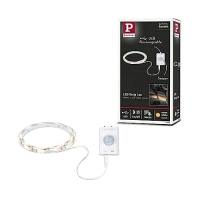 Image de Paulmann 78900 Bande LED alimentée par Piles avec détecteur de Mouvement et capteur crépusculaire 1 m 1,4 W 140 LM/m 3000 K Blanc Plastique