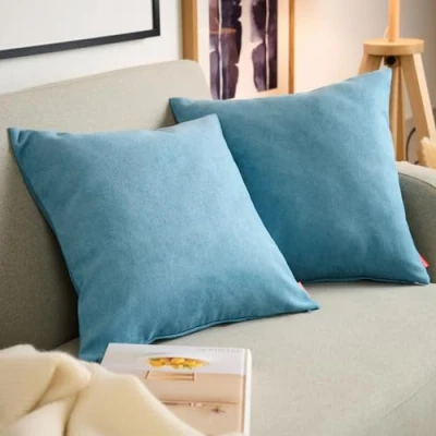 Image de Blumtal Lot de 2 Housses Coussins 50x50 Bleu Clair en Chenille douillettes avec Fermeture éclair cachée, certifiée Oekotex, pour décoration et canapé