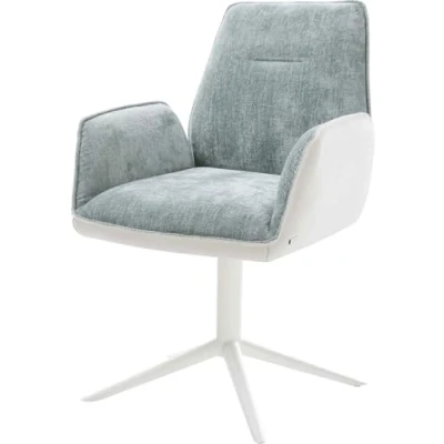 Image de chaise pivotante Zoa Flex tissu mixte cuir de vache blanc bleu pastel pied 4 branches pivotement sur 360 fonction bascule ressorts ensachés
