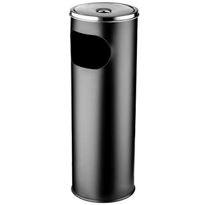 Image de Kadax cendrier sur pied en Acier inoxydable avec poubelle de 18 l, couvercle et posé, pour l&#039;extérieur, par poudre., Noir , 20 x 58 cm