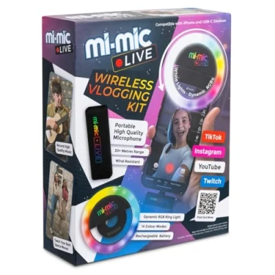 Image de Mi Mic Kit de création vidéo en direct pour vlogging sans fil avec concentrateur microphone et anneau lumineux LED 14 paramètres lumière TikTok, USB C, à partir 8 ans