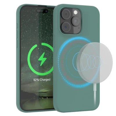 Image de EAZY Case Housse en Silicone pour iPhone 15 Pro Max Coque avec MagSafe Souple Antichoc Protection Appareil Photo Premium Cover Vert foncé