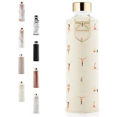 Image de EQUA Bouteille d&#039;eau en verre avec étui cuir synthétique, 750 ml, étanche et sans BPA, 100% borosilicate, MM faux PL, blanc