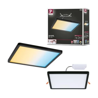 Image de Paulmann 79967 LED Panneau encastré Areo IP44 230x230mm carré INCL. 1x16 W gradable Tunable White Noir synthétique plafonnier 3000K, Matière Plastique, 16