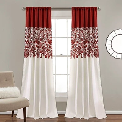 Image de Lush Decor Rideaux de fenêtre filtrant la lumière pour Salon, Salle à Manger, Chambre Coucher (Paire), 213,4 x 132,1 cm, Rouge