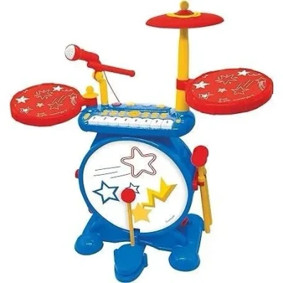 Image de Lexibook, Batterie Électronique pour Enfant, Jeu Musical, Jouet Mixte, Vrai Son de Batterie, Clavier 8 Notes, Prise MP3, siège Inclus, Bleu/Rouge, K610