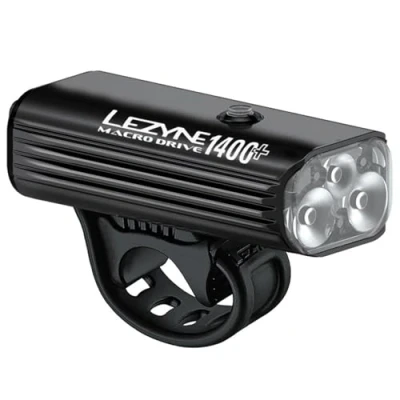 Image de LEZYNE Macro Drive 1400+ Phare Avant pour vélo Rechargeable par USB IPX7 étanche à 3 LED Blanches avec 4 Modes de Flash et Noir satiné, 1400 lumens/USB C