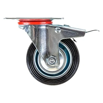 Image de HMF 6790 Lot de 4 roulettes robustes pour charges lourdes, en caoutchouc plein, munies d’un frein, roues 75 mm diamètre, capacité charge jusqu’à 200 kg, surface roulement couleur noire