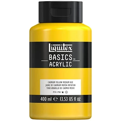 Image de Liquitex 8870315 Basics peinture acrylique, artistique monopigmentée, résistante à la lumière, qualité archive, finition satinée, pot De 400 ml Jaune Cadmium Moyen Imitation