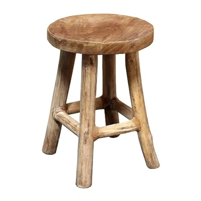 Image de Spetebo Tabouret à fleurs rond en teck 26 x 20 cm Naturel/grand pour plantes bois avec 4 pieds Décoration massif Support