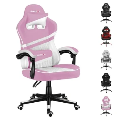 Image de huzaro Force 4.4 Chaise Bureau Fonction Bascule Ergonomique Tissu Mesh Appui tête Coussin Lombaire Réglable en Hauteur PC Gaming Accoudoirs Souples Rose