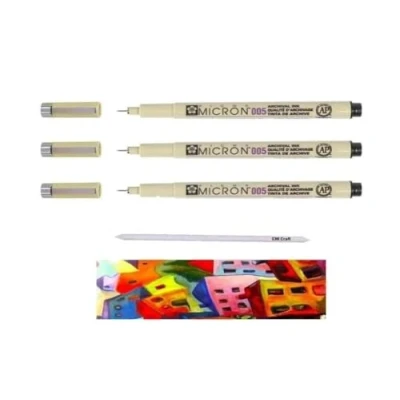 Image de SAKURA Pigma Micron 005 Noir 3 PCS . stylos à pigment pointe superfine ET ESTOMP