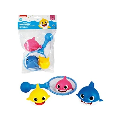 Image de ODS 48822 Baby Shark Lot de 3 Squats avec Filet Bain, Bleu ; Rose Jaune Blanc