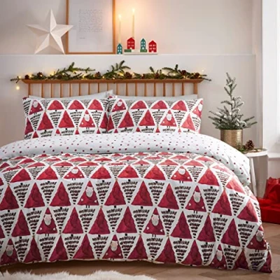 Image de furn. Hide and Seek Santa Parure de lit Super King Size en Coton, Polyester, Rouge