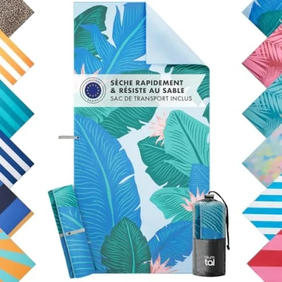 Image de Blumtal Serviette de Plage XXL 90x190 cm Microfibre compacte Serviettes à séchage Rapide Drap Sport imprimé Feuilles &amp; Fleurs