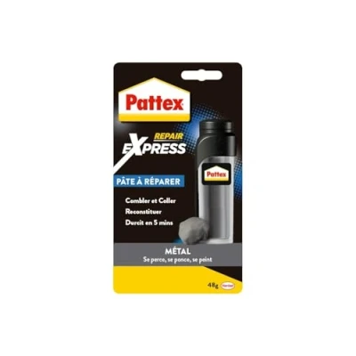 Image de Pattex Pâte à réparer métal (tube de 48 g) epoxy bi composante avec particules Colle base résine époxy pour coller et les métaux