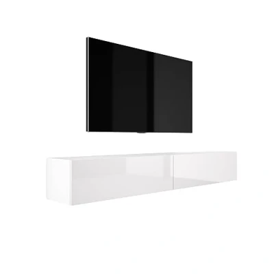 Image de Meuble TV Suspendu, D : L 2 X 100 cm, H 34 P 32 Blanc Mat/Blanc Brillant