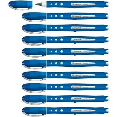 Image de STABILO Lot de 10 Rollers WORKER Colorful Encre Liquide 100% Grip Tracé 0,5 mm bleu