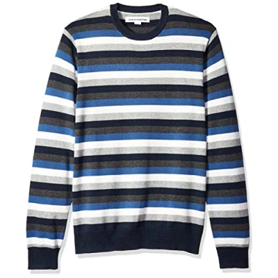 Image de Amazon Essentials Pull à Col Rond et Manches Longues, 100% Coton (Disponible en Grandes Tailles Longueurs) Homme, Multicolore Rayures, XS