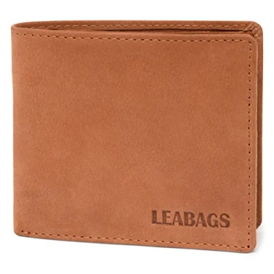 Image de LEABAGS Portefeuille pour Hommes Porte Monnaie en Cuir véritable Protection RFID Format Horizontal Compartiment à 11 Compartiments Cartes Couture renforcée Naturel Clair