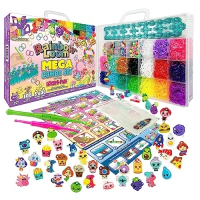 Image de Bandai Rainbow Loom Mega Combo Set Fabrication de bracelets Métier à tisser avec 5600 élastiques Charms et Perles ‎ CD00101