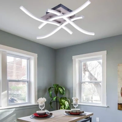Image de ALLOMN Plafonnier LED, Lampe de Lustre Design Moderne Courbé avec 4 PCS Agité Lumière Pour le Salon Chambre Salle à Manger (28W Lumières Blanc Froid)