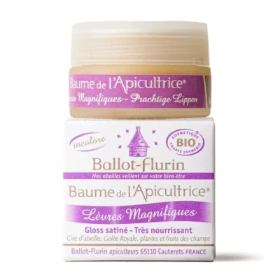 Image de Ballot Flurin Baume de l&#039;Apicultrice Lèvres Magnifiques Embellit, nourrit, tonifie et régénère Certfié COSMEBIO Pot en verre Fabriqué france 15 ml