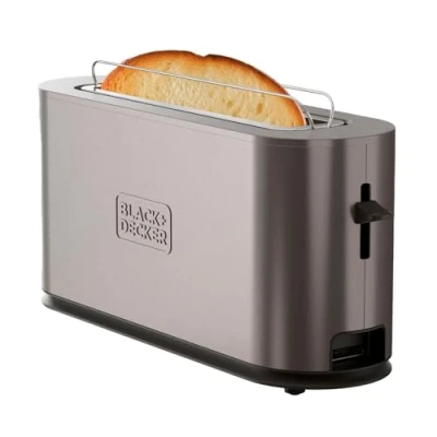 Image de Black+Decker Grille Pain BXTO1002E 1000W Fente Extra Large 260x42 mm 7 Niveaux de Brunissage 3 Fonctions Intégrées Élévation Supplémentaire Pieds Antidérapants Ramasse Miettes