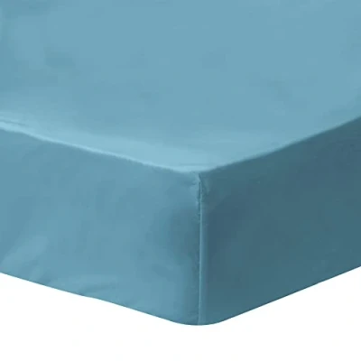 Image de MATT &amp; ROSE Drap Housse 160x200 cm Uni Coton LAVÉ 100% Lavé Oeko TEX Bleu Givré