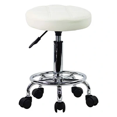 Image de KKTONER Tabouret pivotant à roulettes de Travail réglable en Cuir synthétique Bureau Blanc