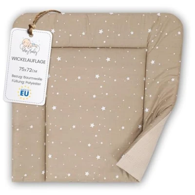 Image de Table à langer bebe 75x72 cm matelas pliable imperméable et portable en coton lavable pour commode Hemnes ou Malm 75 x 72 Beige avec étoiles blanches