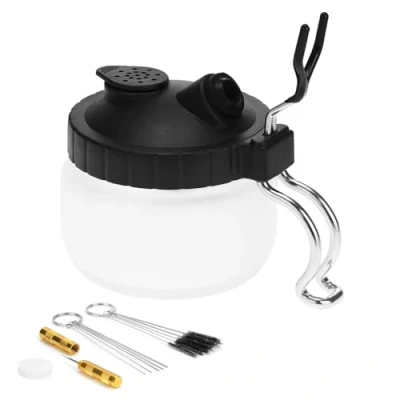 Image de QWORK® nettoyage à aérographe kit, pot de avec support, 5 brosses nettoyage, aiguilles 1 grattoir