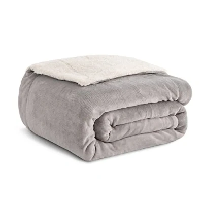 Image de Kono Couverture en Molleton Sherpa, Douce, Confortable, Moelleuse, réversible Microfibre, pour lit, canapé, Sofa, 150 x 200 cm, Gris