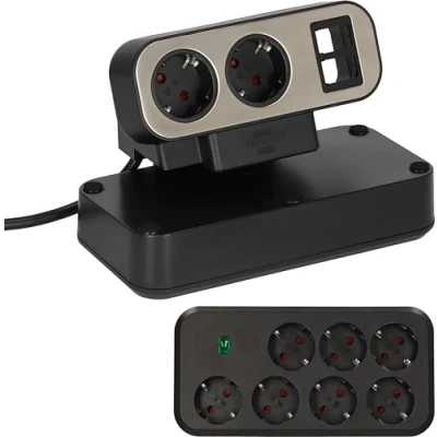 Image de Brennenstuhl Estilo Duplex Tischsteckdosenleiste 2m, mit Überspannungsschutz, 2X Keystone Module, 9X