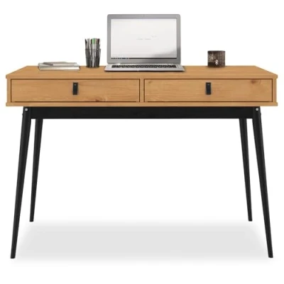 Image de Bureau WANDA avec 2 tiroirs, en pin massif, bois, Coloris chêne et noir