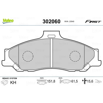 Image de VALEO 302060 Jeu de plaquettes frein FIRST Essieu avant contact signal d&#039;usure exclu sans tôle anti bruit FORD: Ranger Mk2