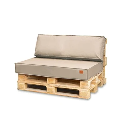 Image de Bielik Coussin Palette 120x80 Set pour Canapé Impermeable Salon de Jardin Fabriqué en UE Complet Meuble Composé 2 Pièces Couleur: Beige Clair